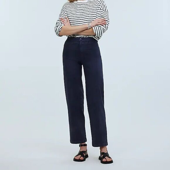 Madewell The Emmett Wide-Leg Crop Pants Welt Pocket Edition Ink Size 33 NWT - Picture 1 of 12